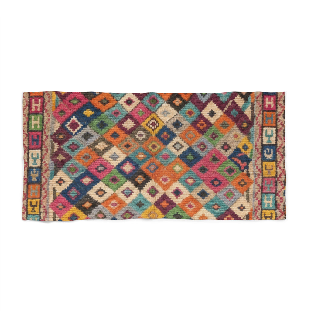Boho Kilim Diamond Pattern Beach Towel | Colorful Tribal Print