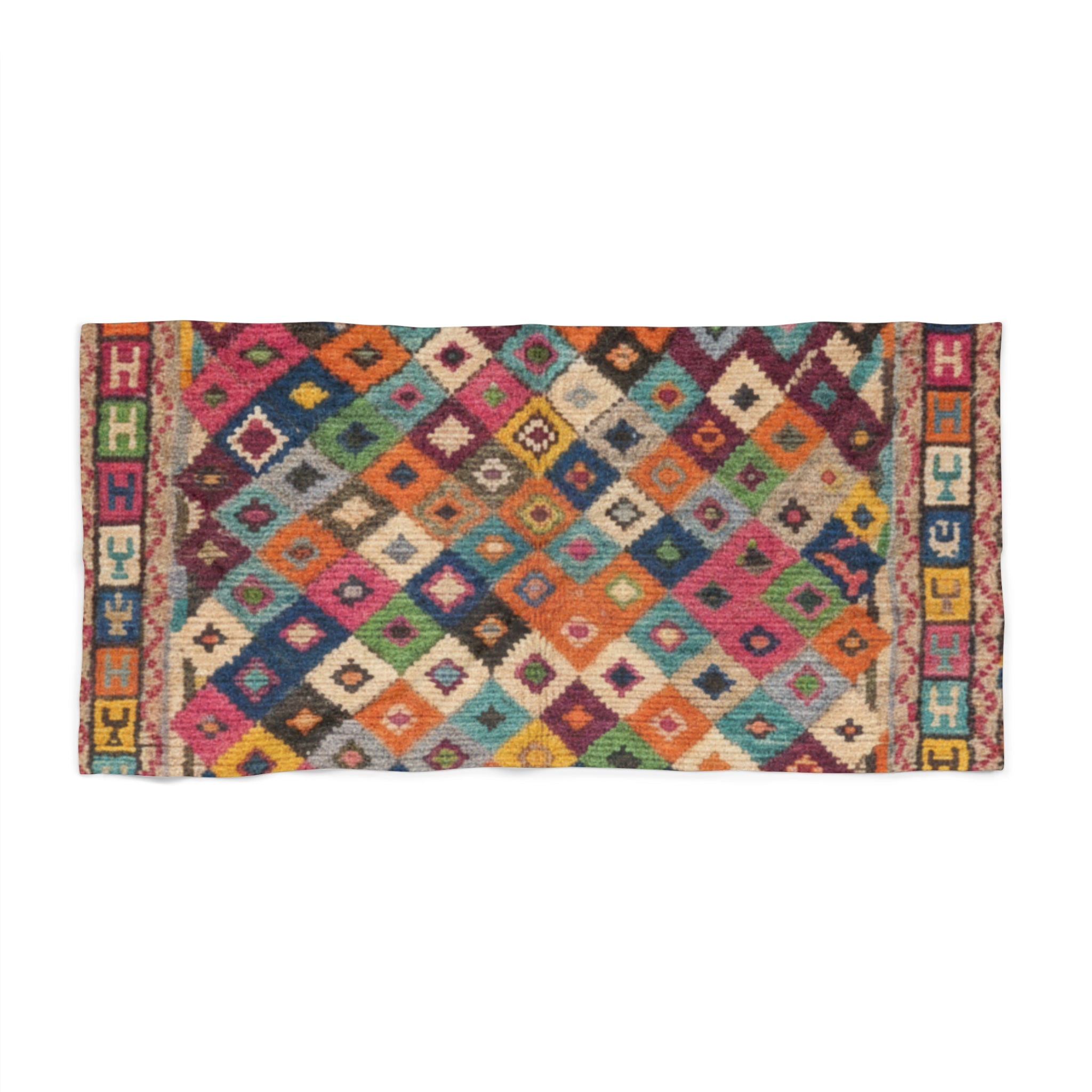 Boho Kilim Diamond Pattern Beach Towel | Colorful Tribal Print