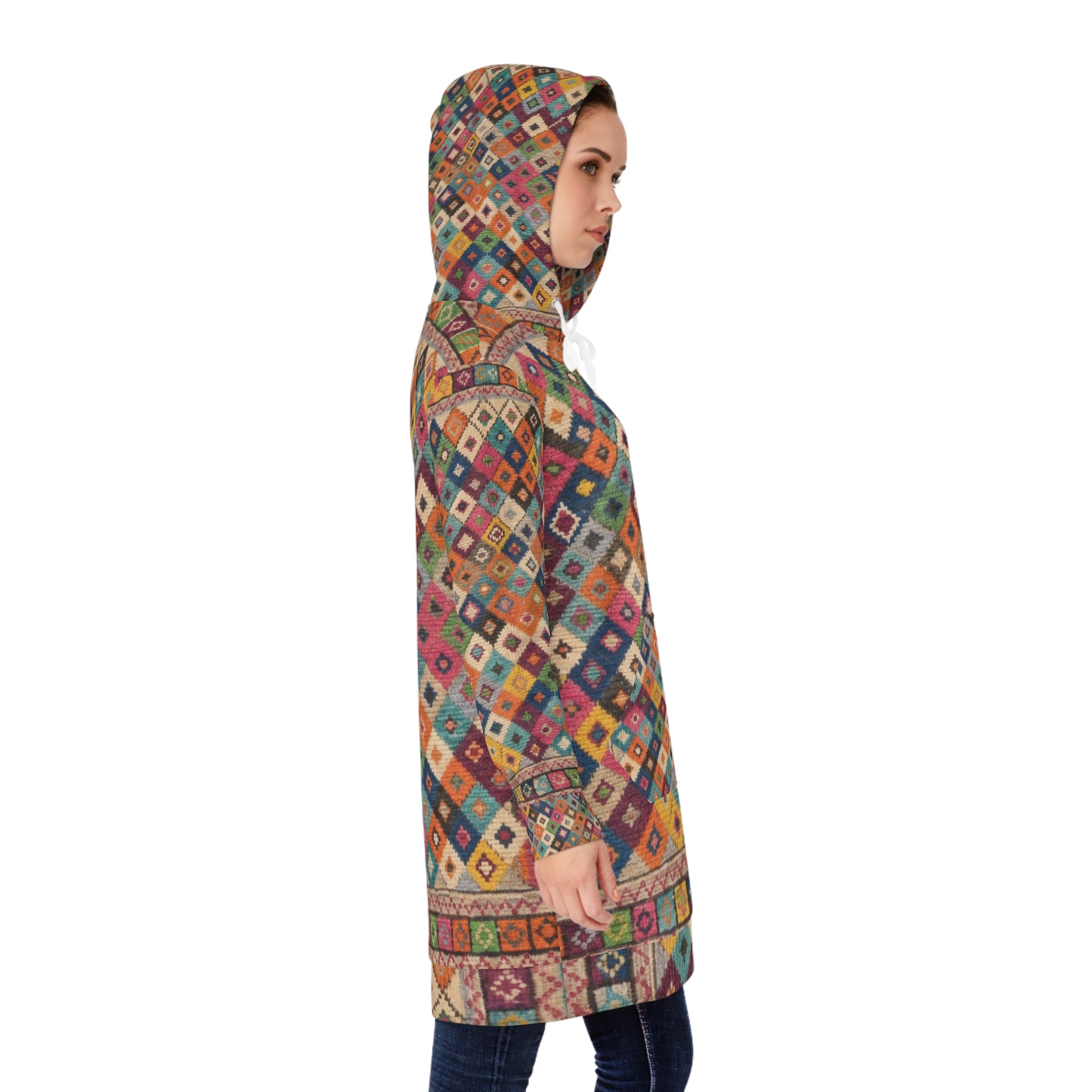 Boho Diamond Pattern Hoodie Dress