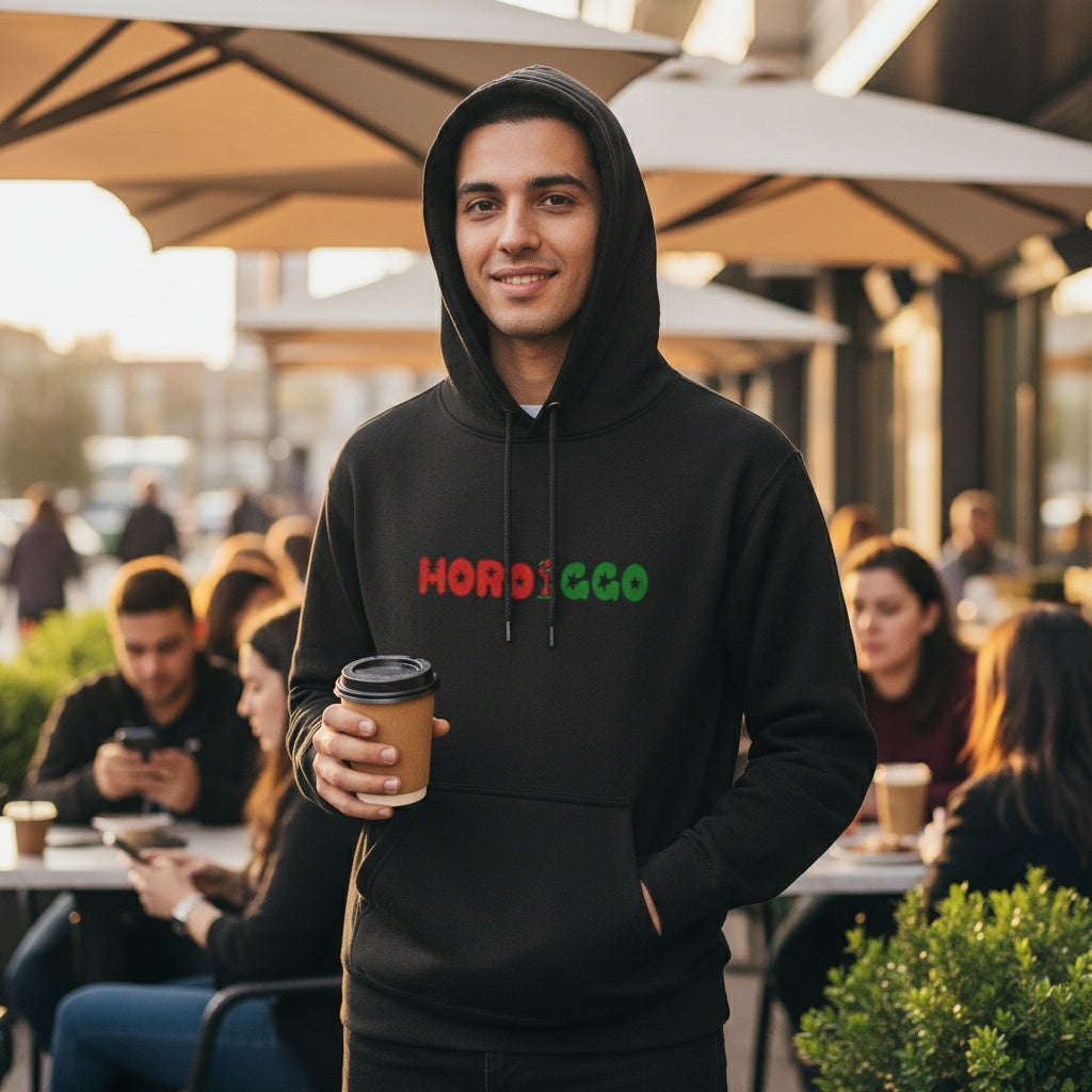 Hoodie go support morocco - Veste Capuche Noir - Manches longues - Mixte