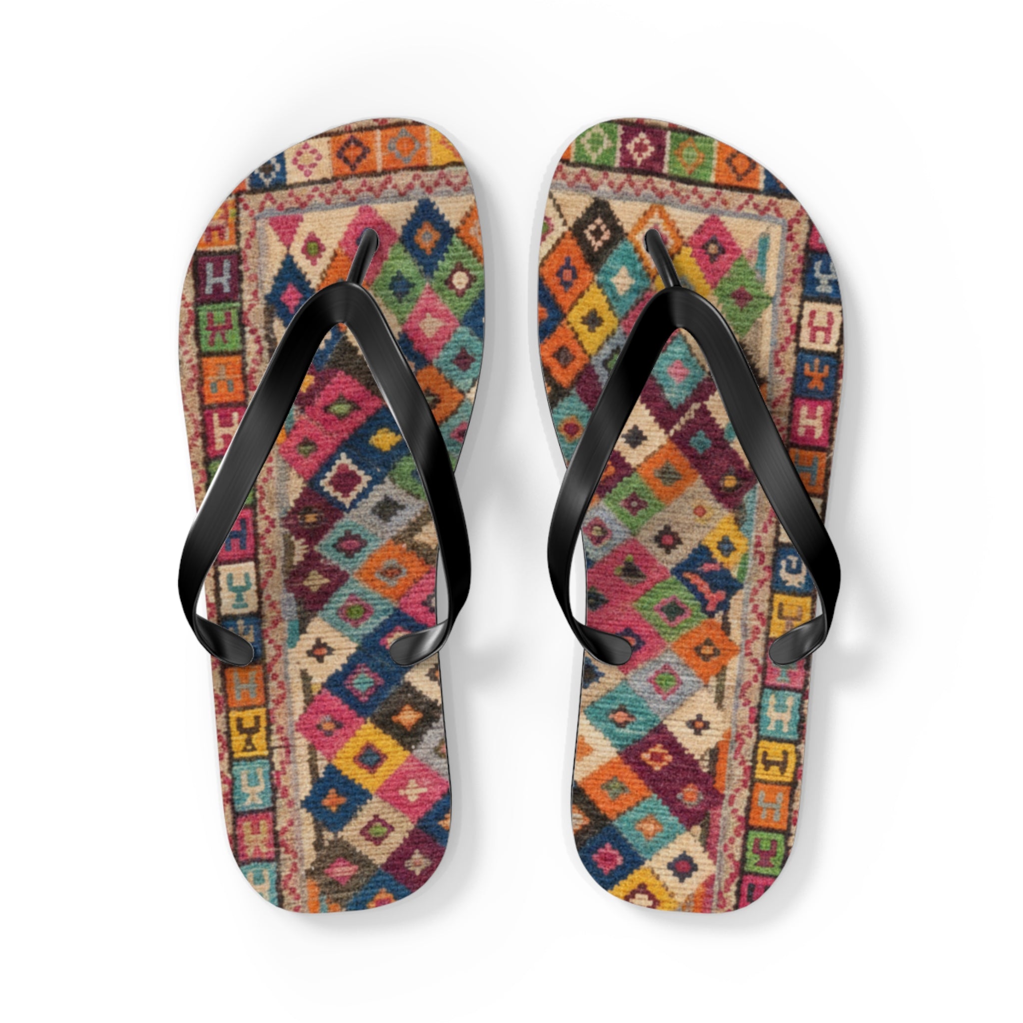 Boho Kilim Pattern Flip Flops | Colorful Tribal Slip-Ons