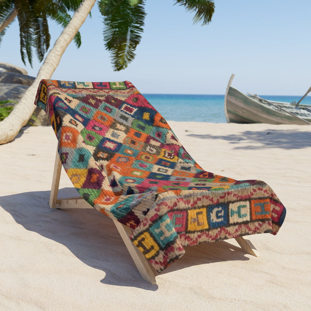 Boho Kilim Diamond Pattern Beach Towel | Colorful Tribal Print