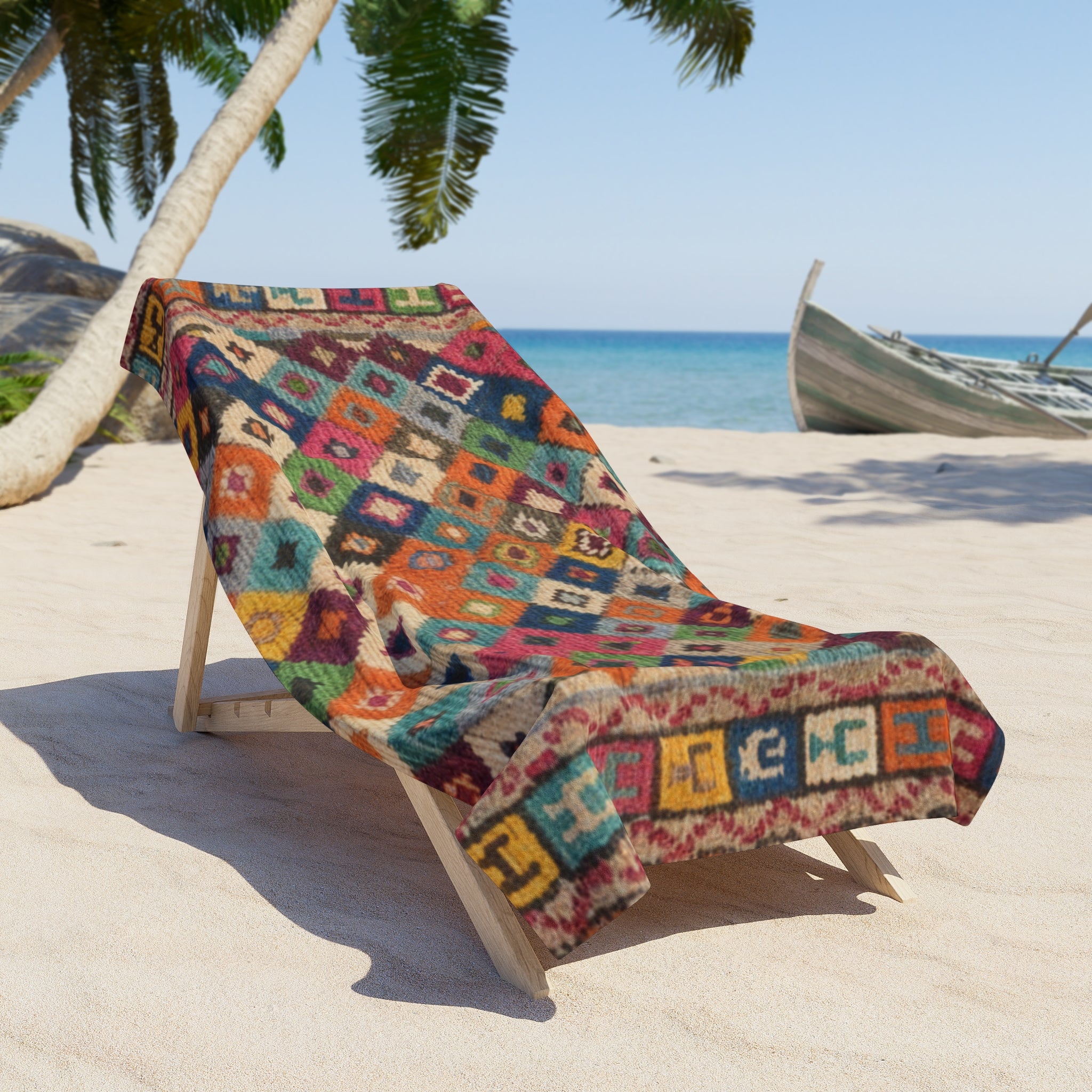 Boho Kilim Diamond Pattern Beach Towel | Colorful Tribal Print
