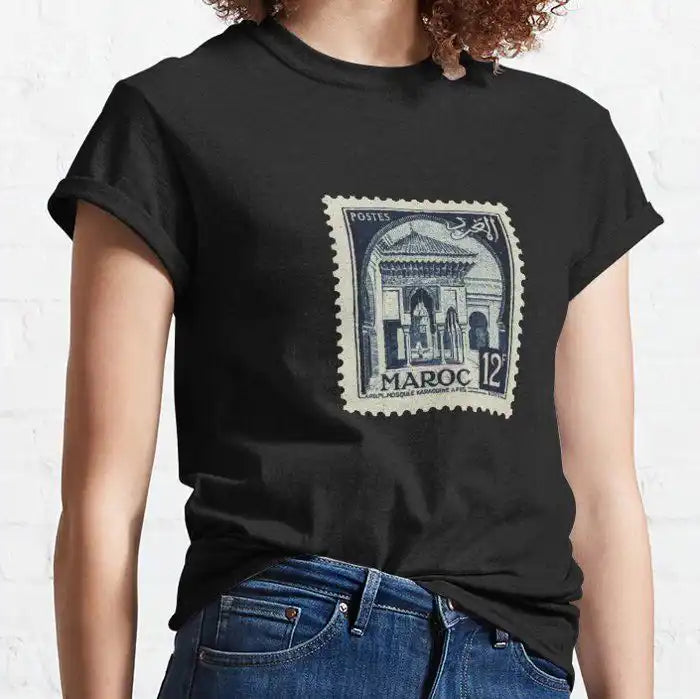 T-shirt Timbre ancien marocain - 95% coton - Manches courtes - Noir